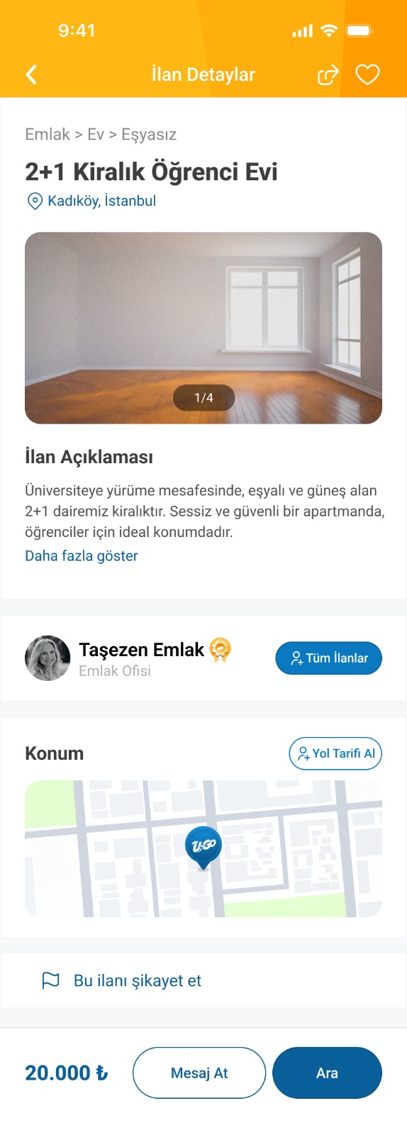 U-GO pazar yeri ilan detay ekranı