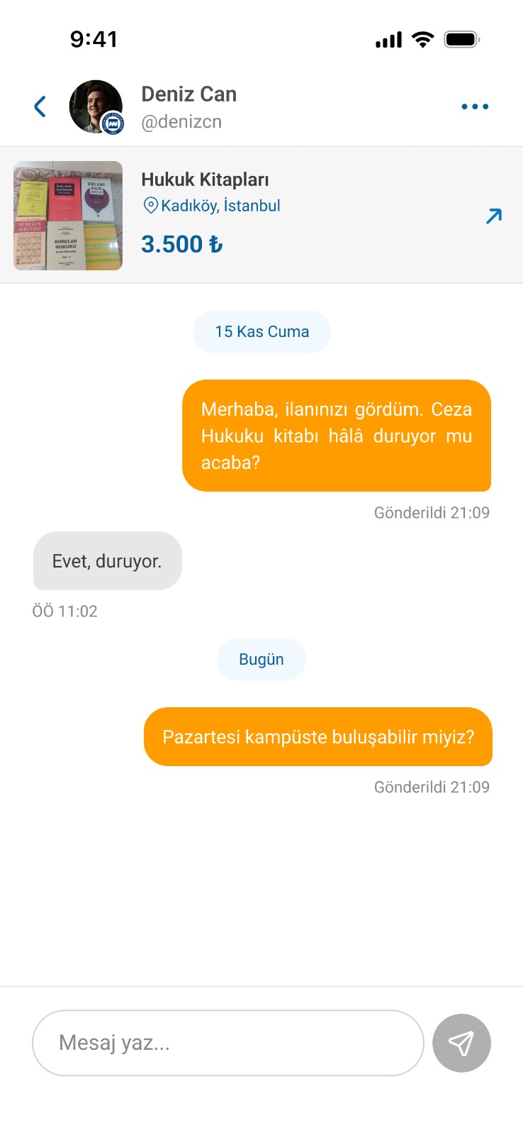 U-GO pazar yeri mesajlaşma ekranı